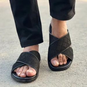 Premium Black Cross Strap Chappal